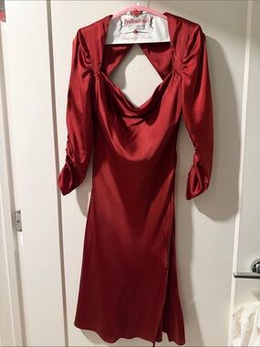 Astr Satin Cowl Neck Midi Dress